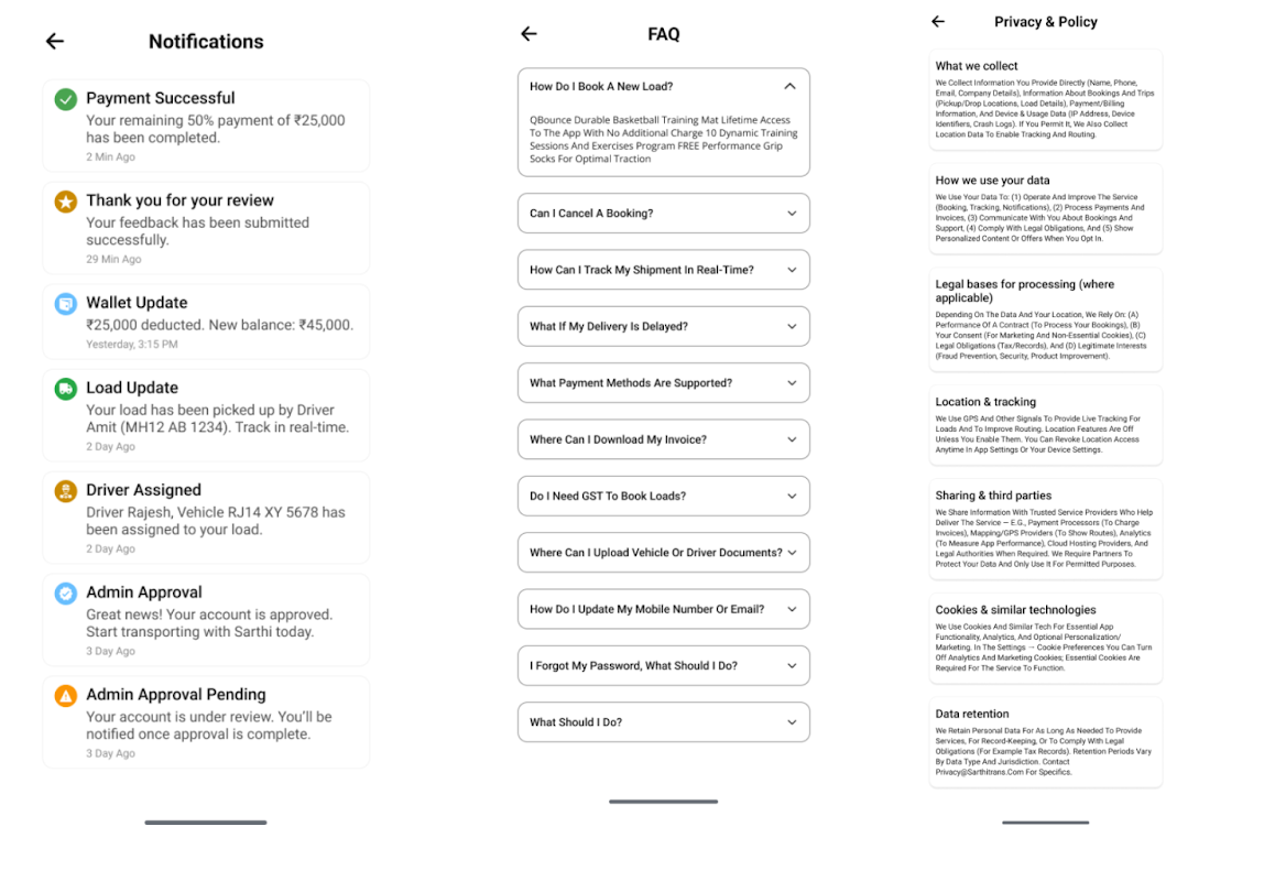 Sarthi trans - Technology Stack